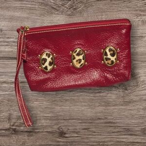 Vintage Berrita Red Leather Wristlet Wallet | Canadian Made | Animal Print